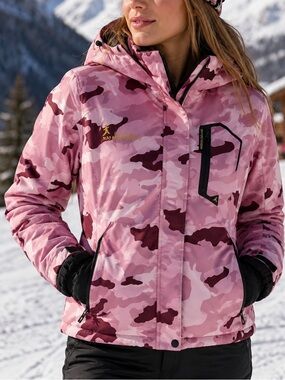 NWT MOERDENG Women’s Waterproof Ski Jacket Snow Coat Pink Camo Rose Red Size L